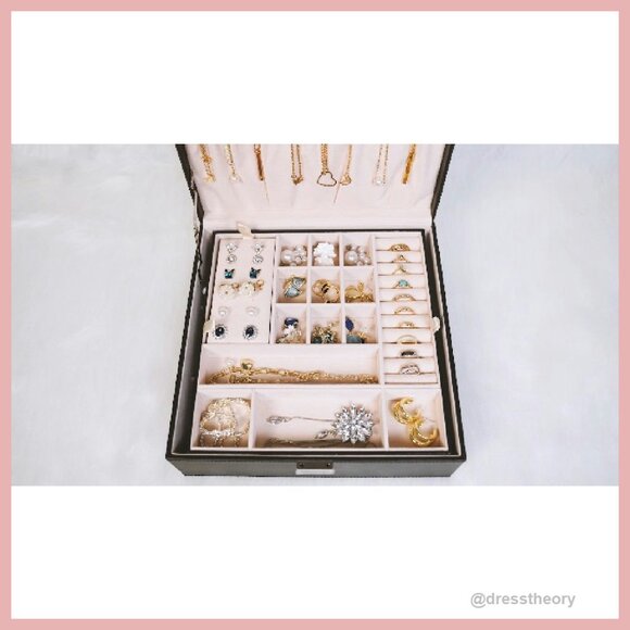 Large 2-Layer Leather Jewelry Organizer with Removable Earring Pad - Picture 8 of 8